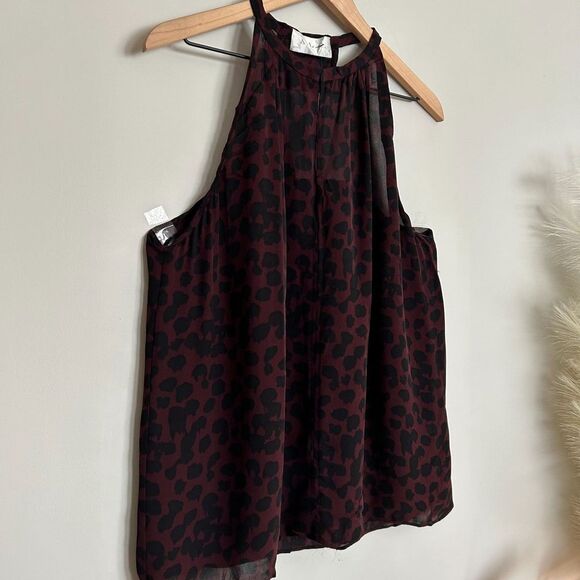 A.L.C. Burgundy Leopard Silk Sleeveless Blouse - Picture 5 of 7